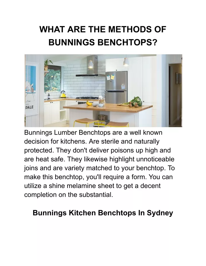 what are the methods of bunnings benchtops