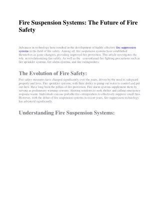 Fire Suspension Systems