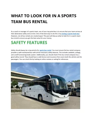what to look for in a sports team bus rental
