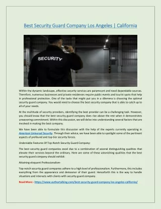 Best Security Guard Company Los Angeles | California