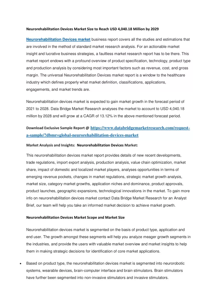 neurorehabilitation devices market size to reach