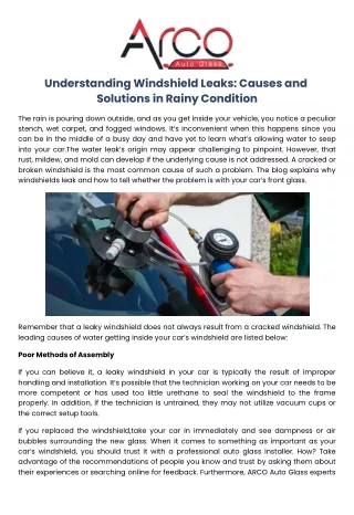 understanding windshield leaks causes