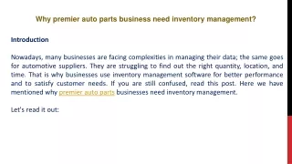 Why premier auto parts business need inventory management?