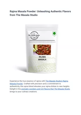 Rajma Masala Powder: Unleashing Authentic Flavors from The Masala Studio