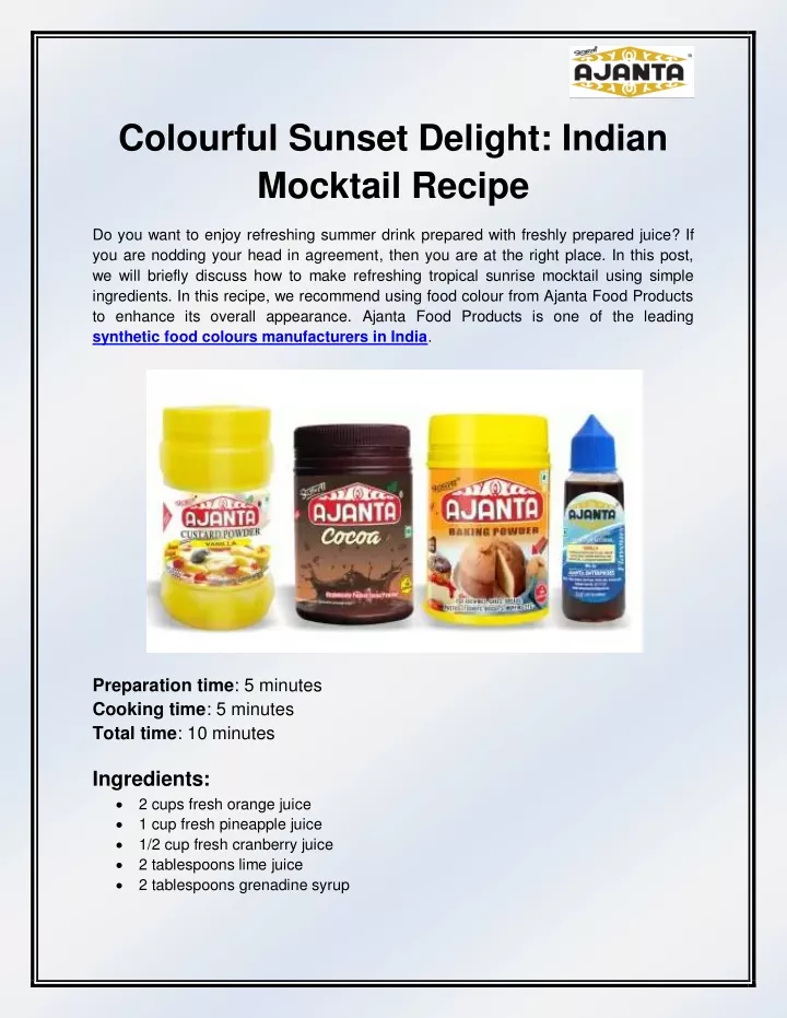colourful sunset delight indian mocktail recipe