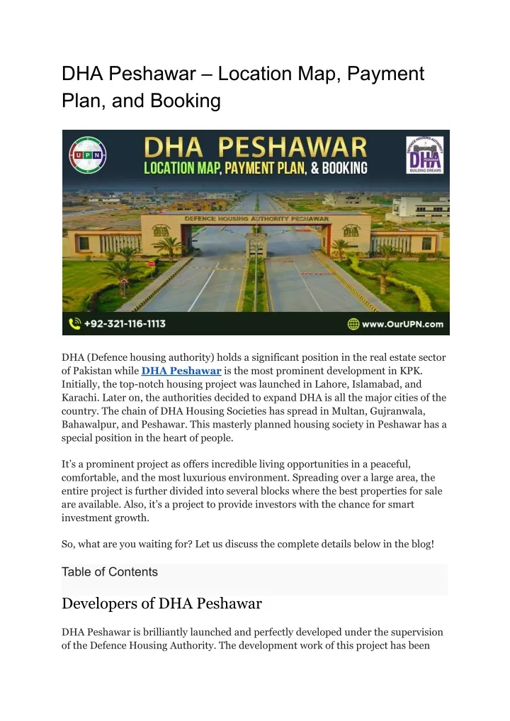 Dha Peshawar Location Map Payment Plan And Booking N 