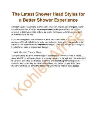 The Latest Shower Head Styles for a Better Shower Experience - Kohler Africa