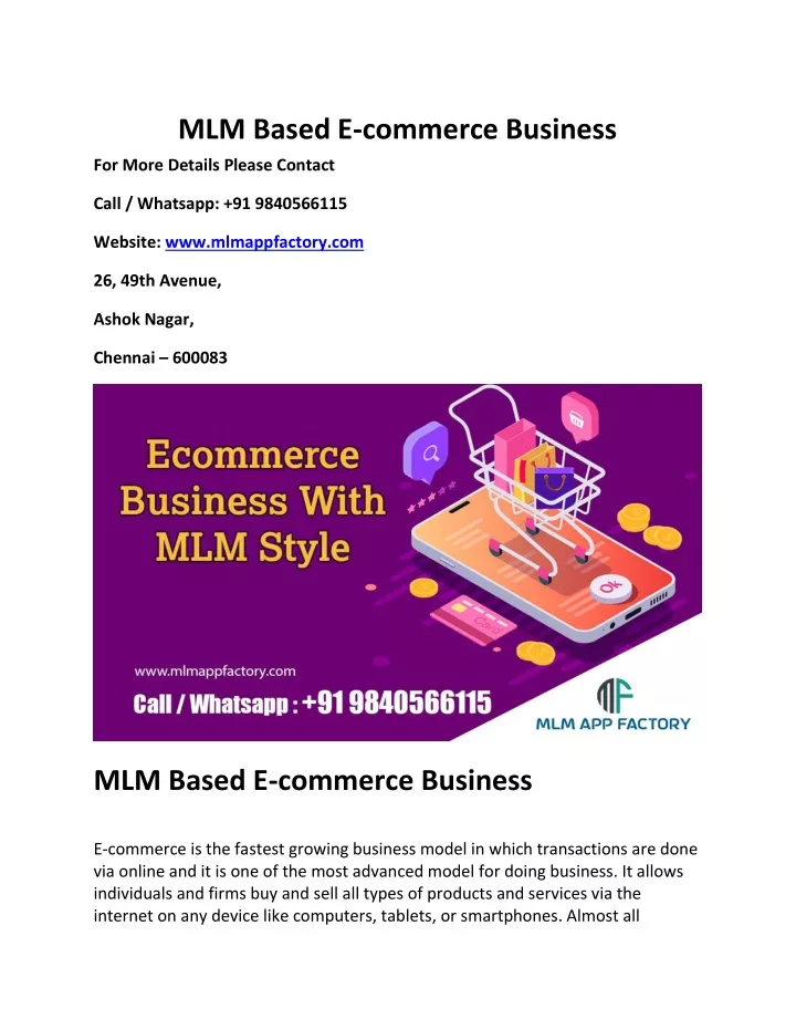 mlm based e commerce business