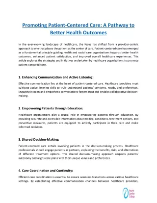 A Pathway to Better Health Outcomes