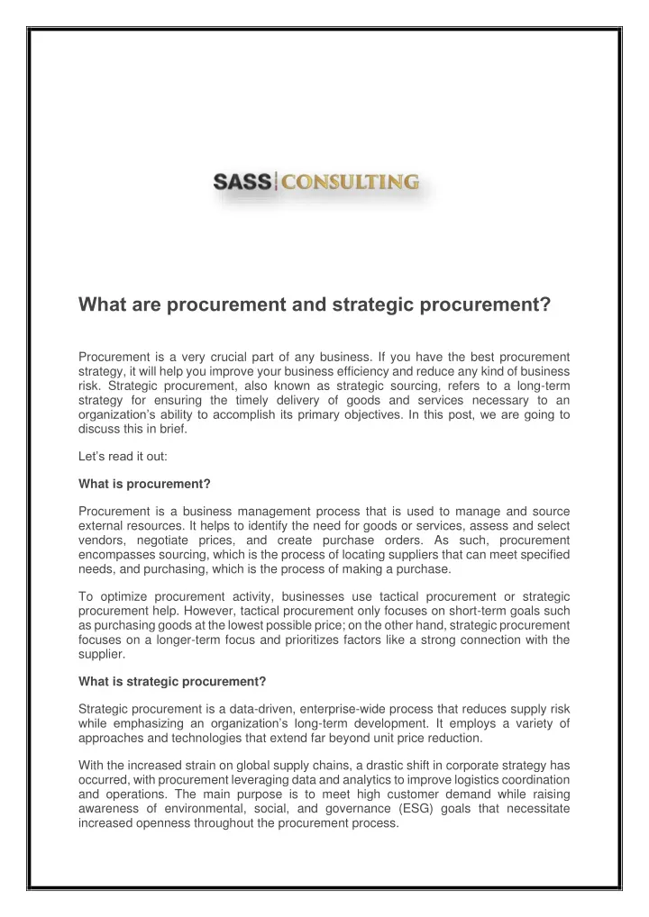 what are procurement and strategic procurement