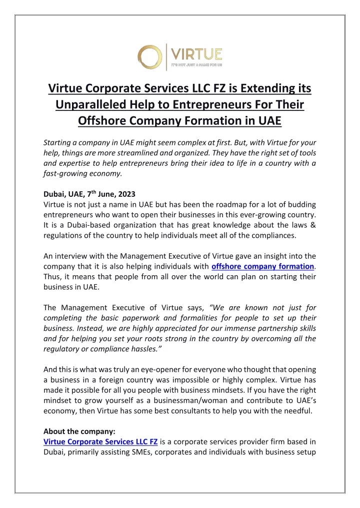 virtue corporate services llc fz is extending
