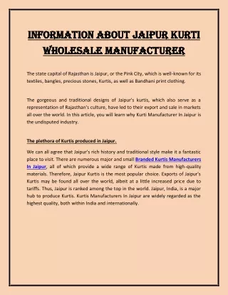 Information about Jaipur Kurti Wholesale Manufacturer (1)