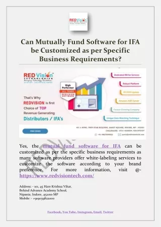 Can Mutually Fund Software for IFA be Customized as per Specific Business Requirements
