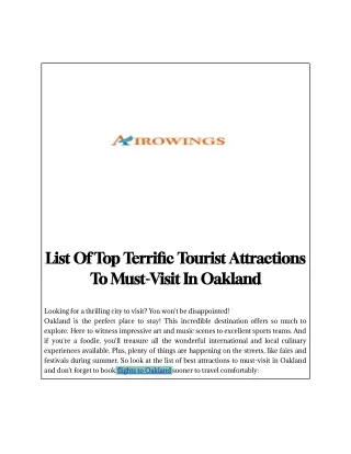 List Of Top Terrific Tourist Attractions To Must-Visit In Oakland
