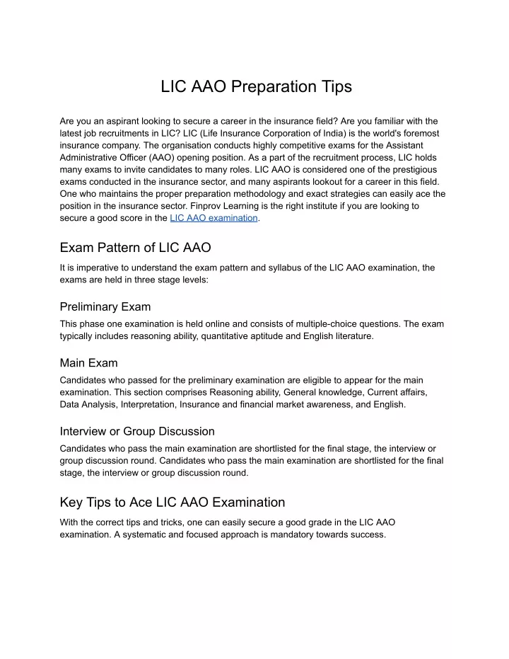 lic aao preparation tips