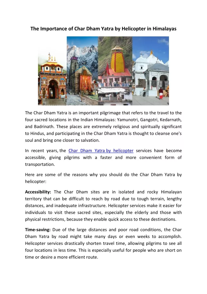 the importance of char dham yatra by helicopter