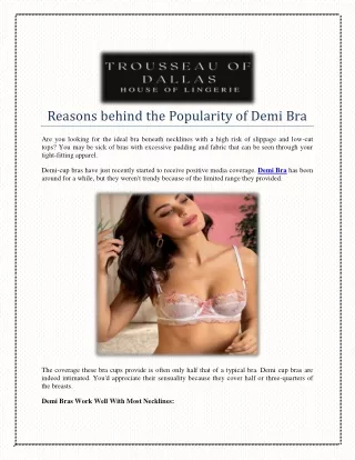 Reasons behind the Popularity of Demi Bra