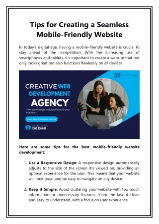 Tips for Creating a Seamless Mobile-Friendly Website