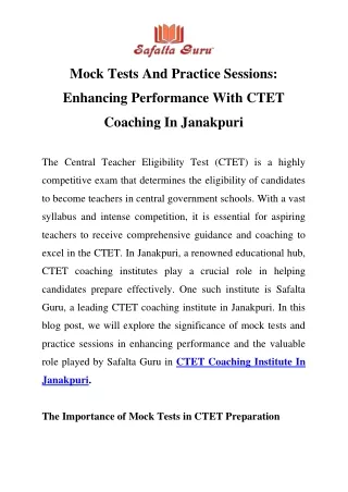 CTET Coaching Institute In Janakpuri Call-9310174481