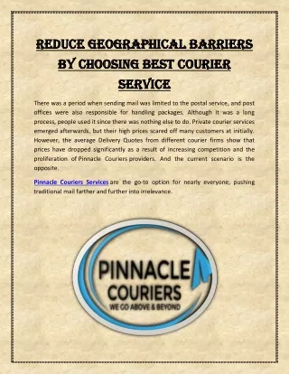 Reduce Geographical Barriers by Choosing Best Courier Service