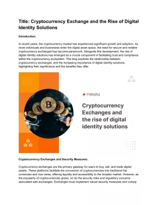 Cryptocurrency Exchange and the Rise of Digital Identity Solutions