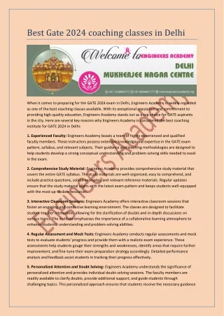 best gate 2024 coaching classes in delhi