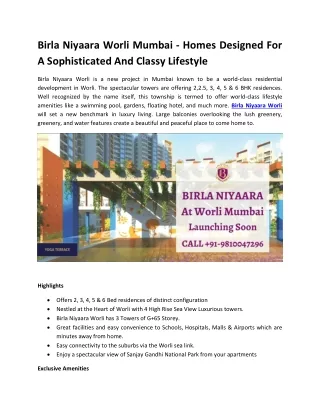 Birla Niyaara Luxurious Residential Project In Worli Mumbai