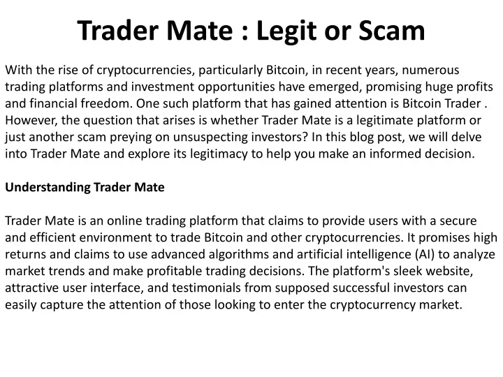 trader mate legit or scam