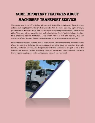 Some Important Features about Machinery Transport Service