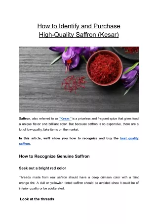 How to Identify and Purchase High-Quality Saffron (Kesar)