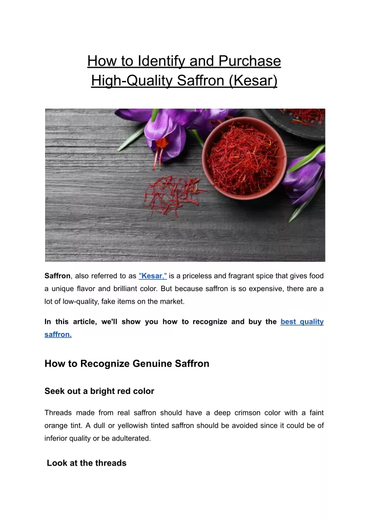 how to identify and purchase high quality saffron