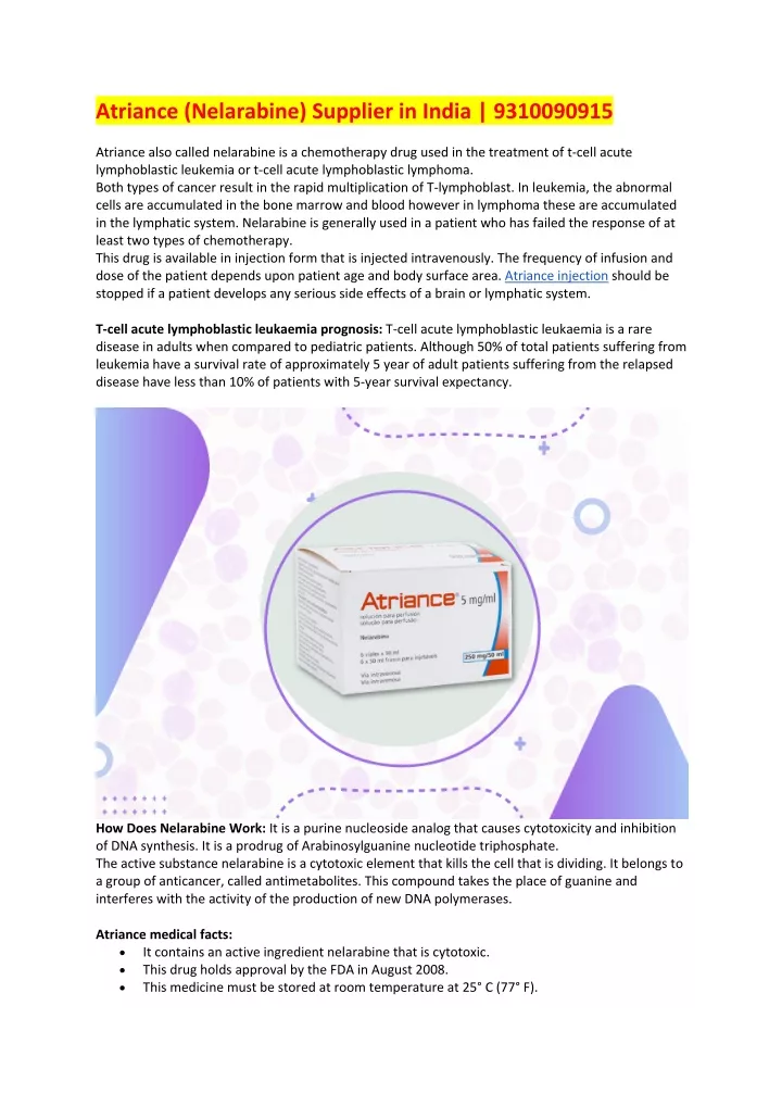 atriance nelarabine supplier in india 9310090915