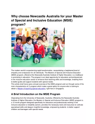 Why choose Newcastle Australia for your Masters of Special Inclusive Education (MSIE) programme_