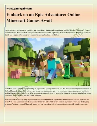 Embark on an Epic Adventure Online Minecraft Games Await