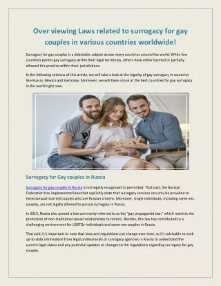 Over viewing Laws related to surrogacy for gay couples in various countries worldwide!