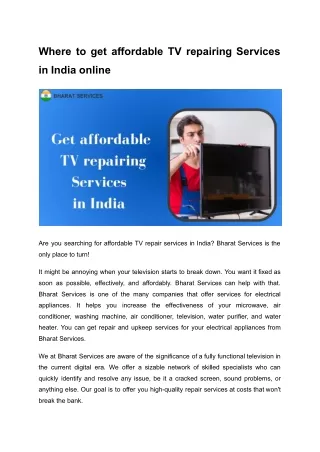 Where to get affordable TV repairing Services in India online