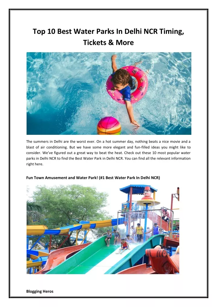 top 10 best water parks in delhi ncr timing