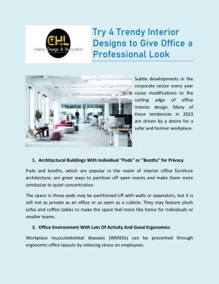 4 Trendy Interior Design to give office professional