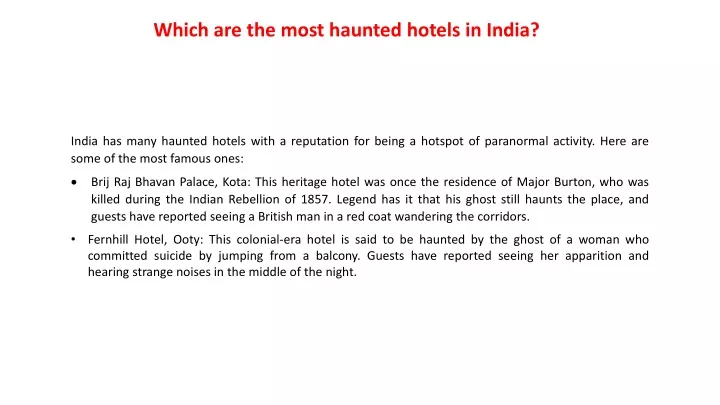 which are the most haunted hotels in india