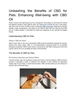Unleashing the Benefits of CBD for Pets_ Enhancing Well-being with CBD Oil