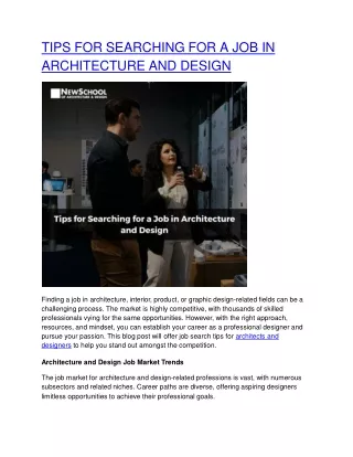 TIPS FOR SEARCHING FOR A JOB IN ARCHITECTURE AND DESIGN