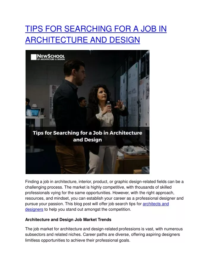 tips for searching for a job in architecture and design
