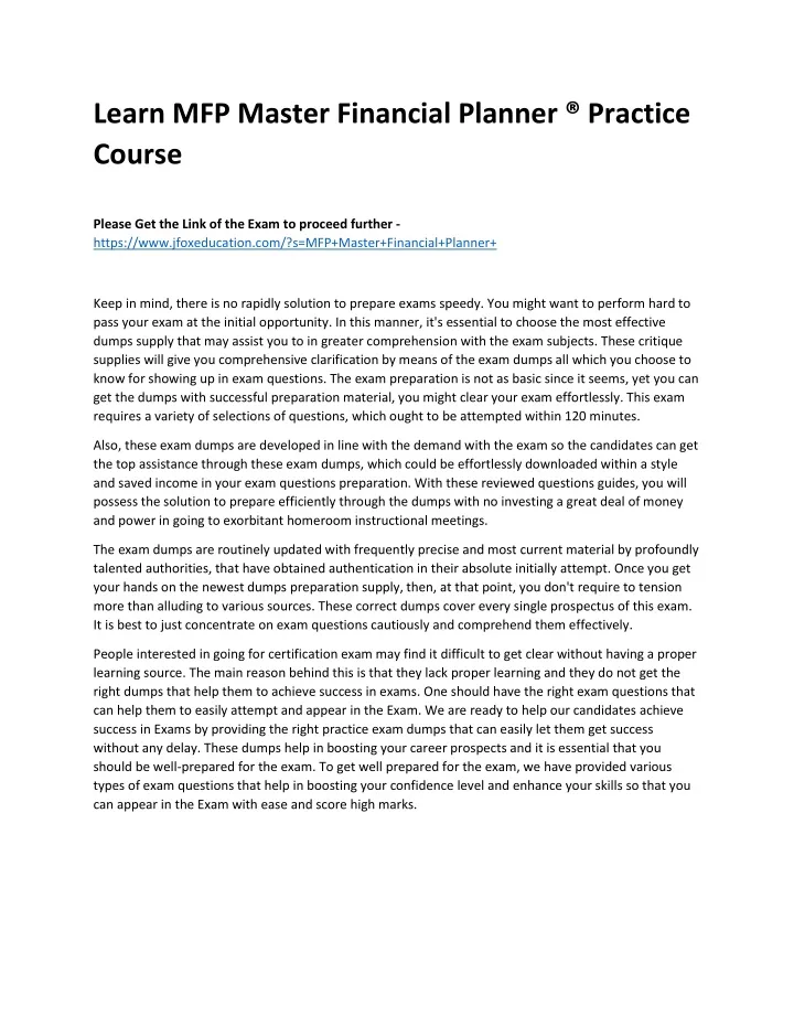 learn mfp master financial planner practice course