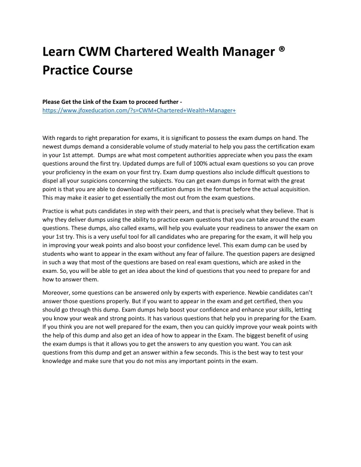 learn cwm chartered wealth manager practice course