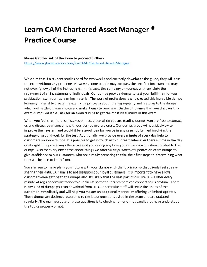 learn cam chartered asset manager practice course