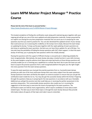 learn mpm master project manager practice course