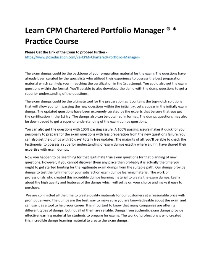 learn cpm chartered portfolio manager practice