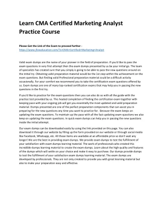 learn cma certified marketing analyst practice
