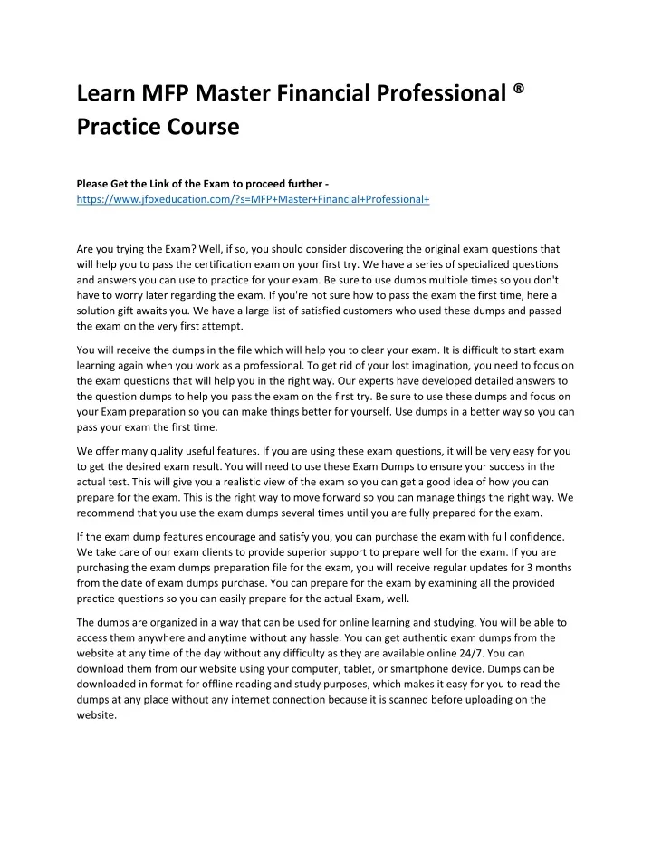 learn mfp master financial professional practice