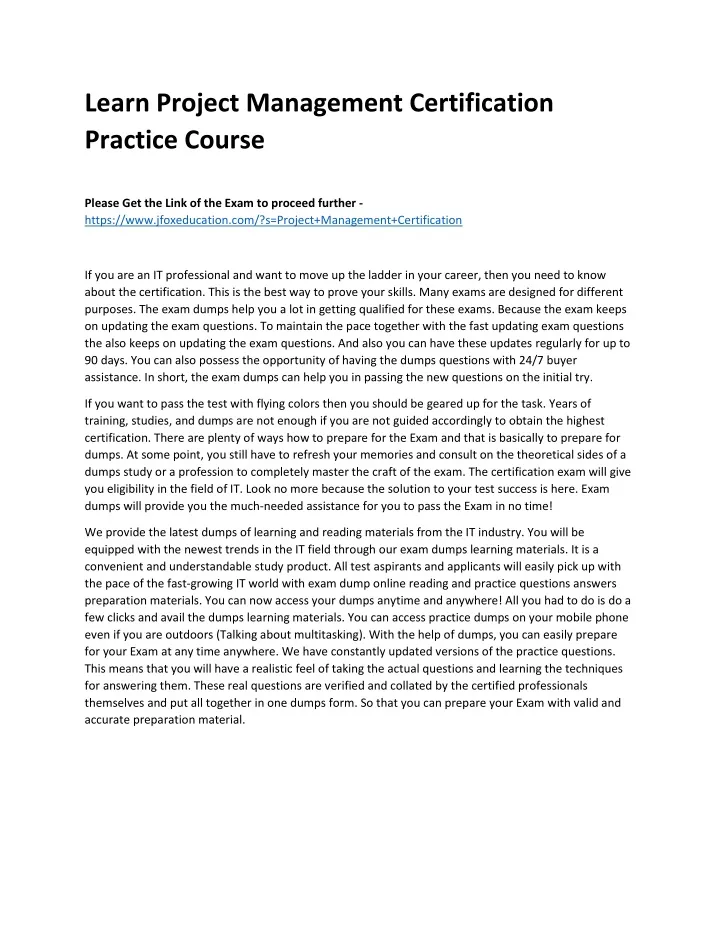 learn project management certification practice